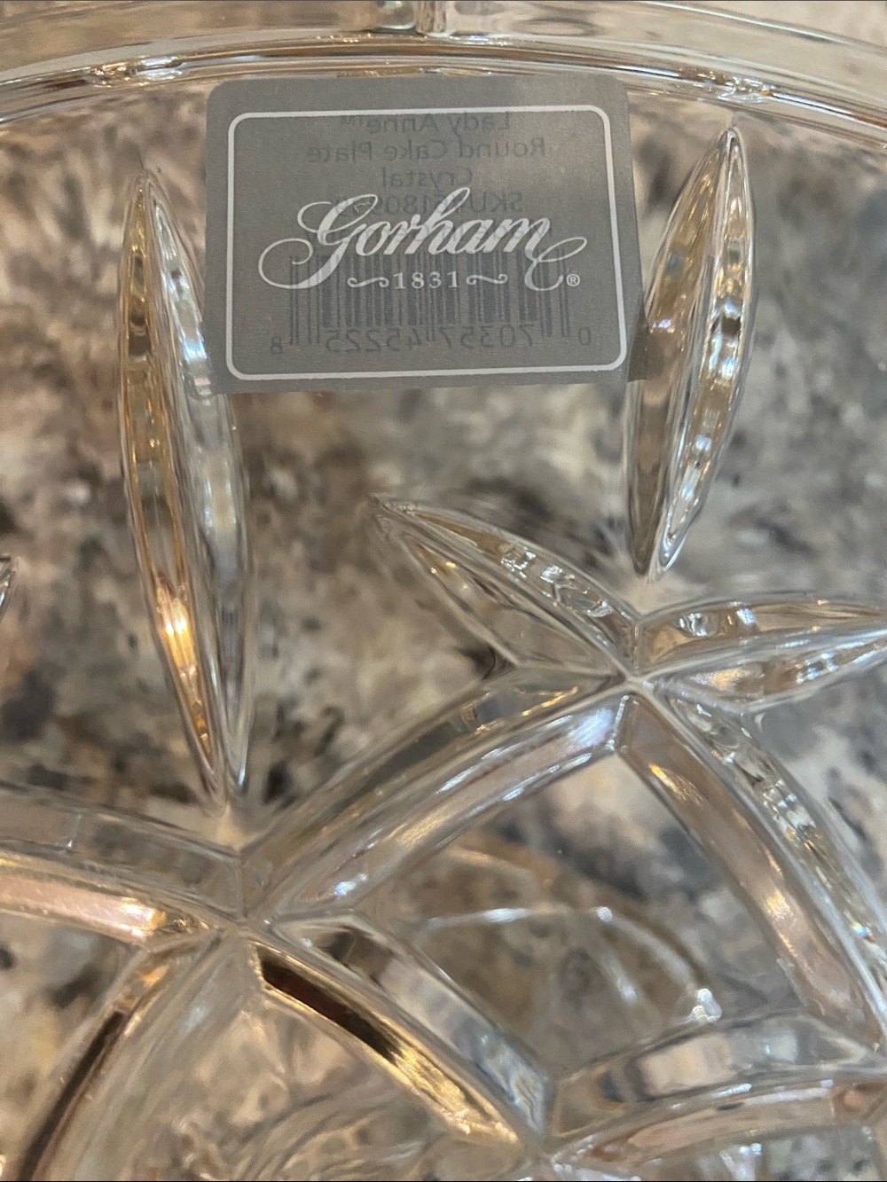 Gorham Clear Cut Crystal raised cake plate with Star Motif
